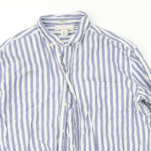 H&M Mens Blue Striped   Button-Up Size XL