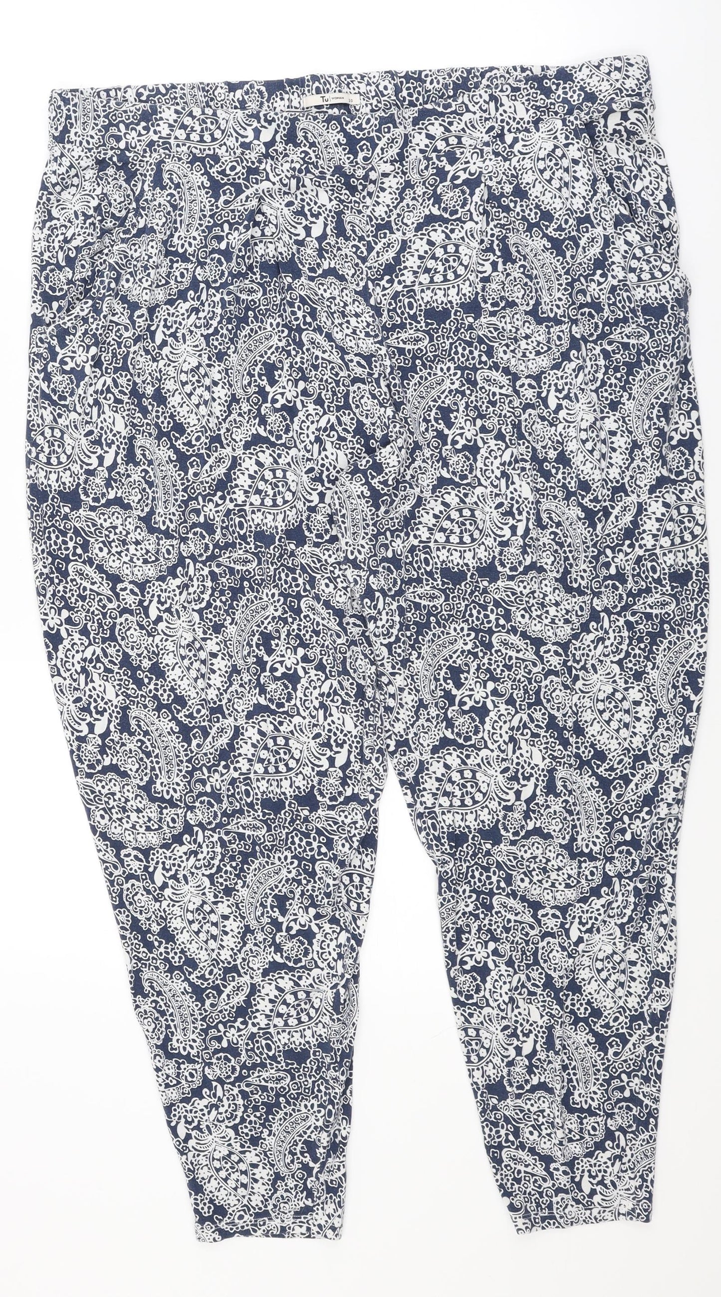 TU Womens Blue Paisley  Cropped Trousers Size 20 L24.5 in