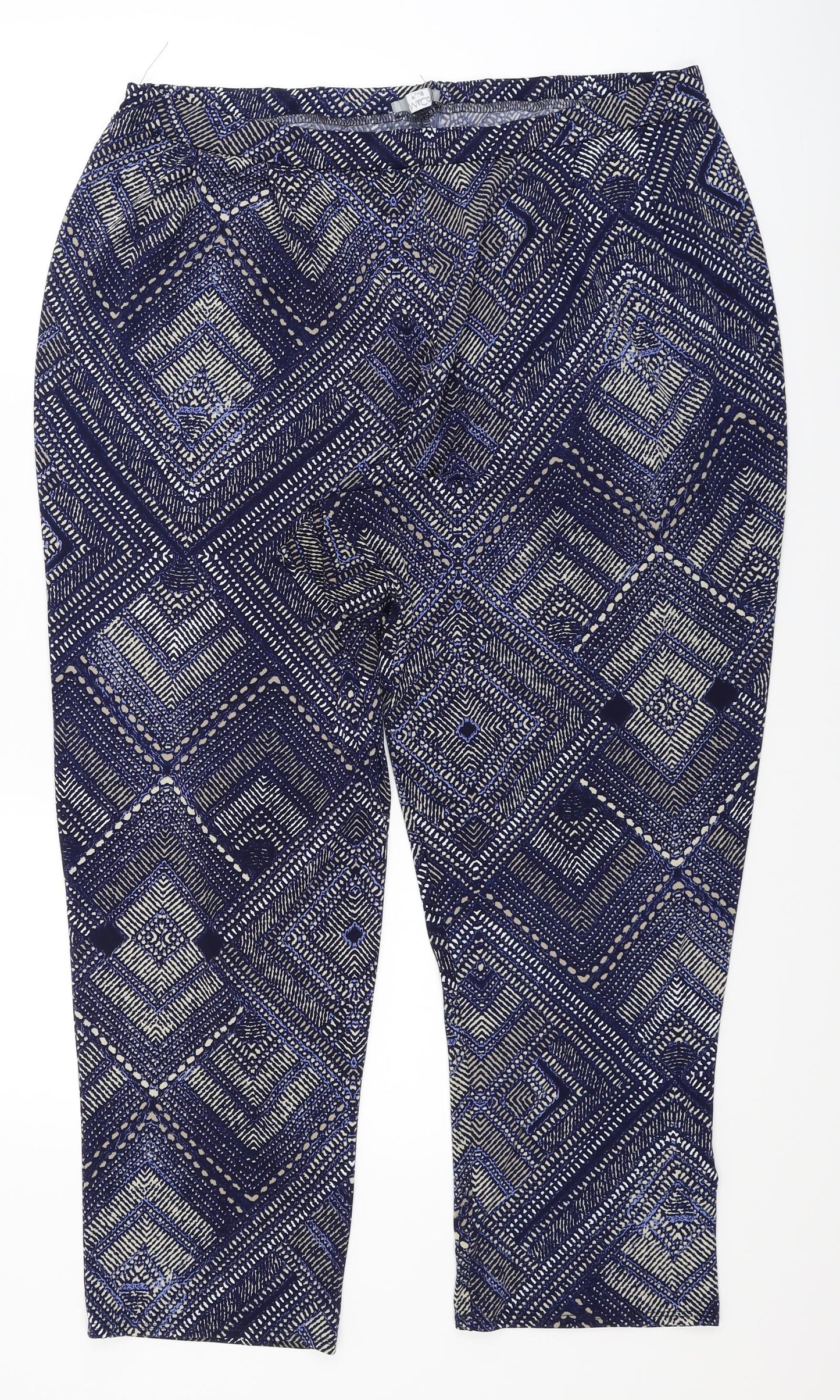 M&Co Plus Womens Blue Geometric  Cropped Trousers Size 20 L25 in