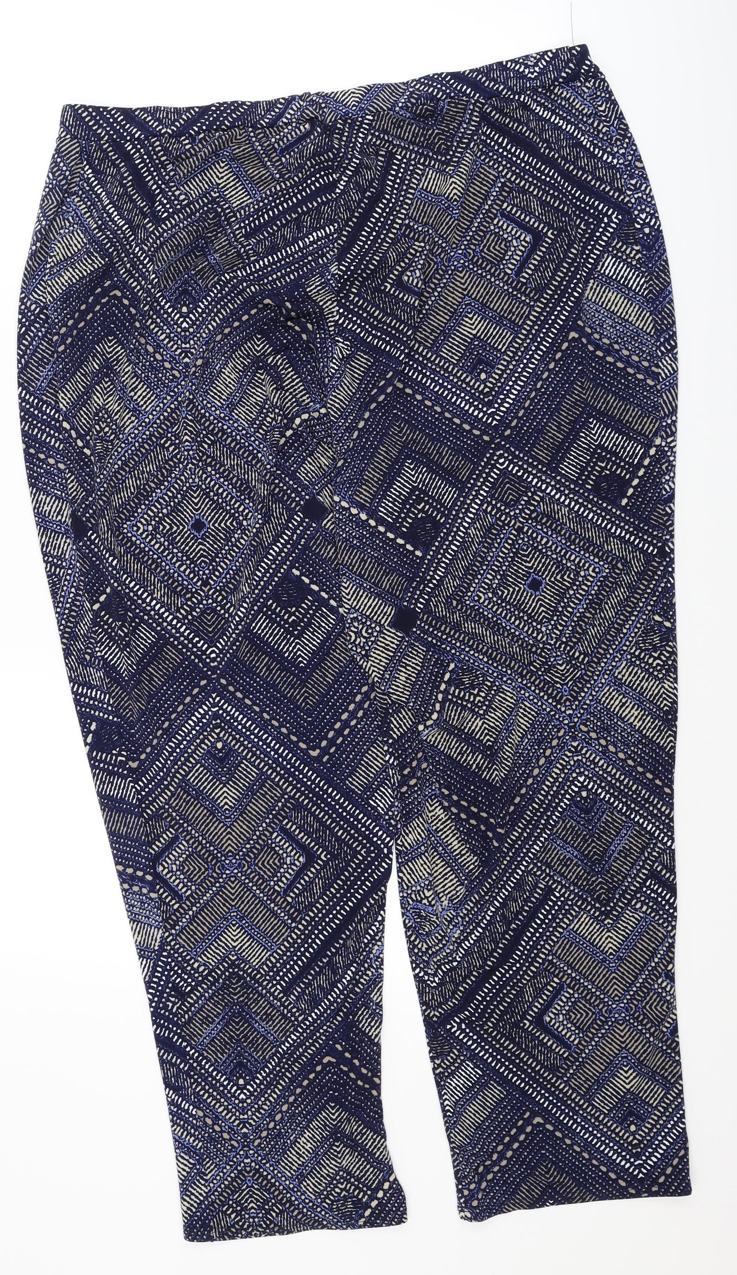 M&Co Plus Womens Blue Geometric  Cropped Trousers Size 20 L25 in
