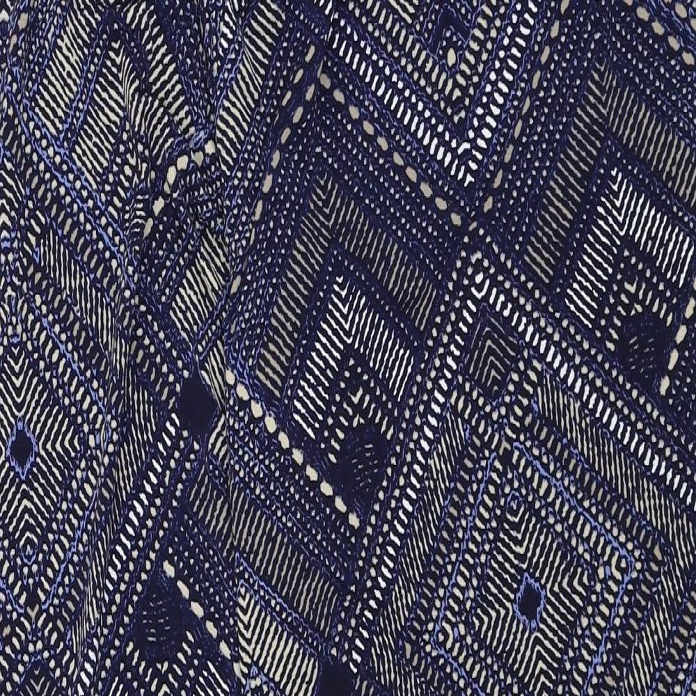 M&Co Plus Womens Blue Geometric  Cropped Trousers Size 20 L25 in