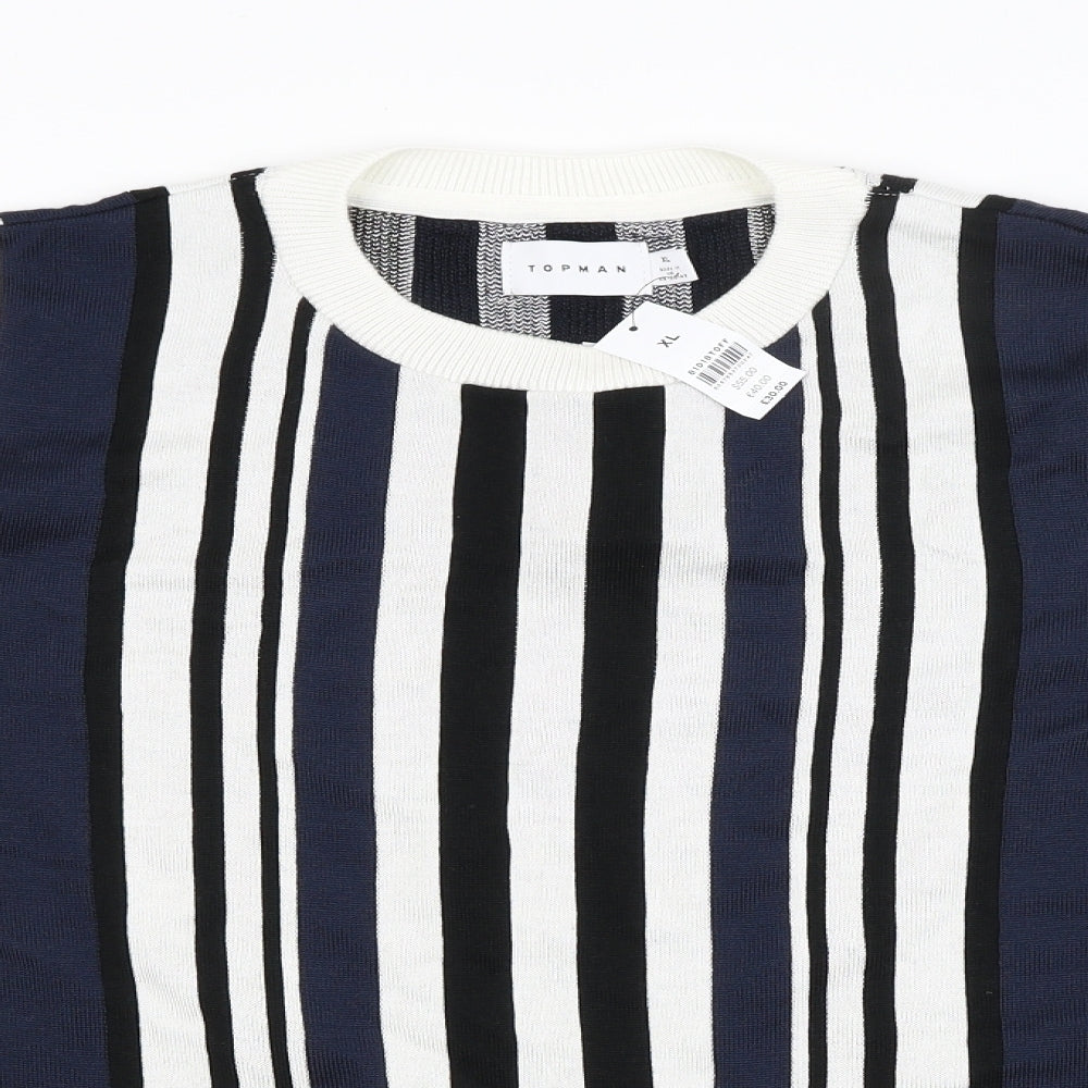 Topmann Mens Blue Striped  Pullover Jumper Size XL
