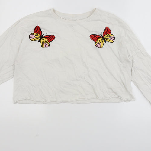 Messy Bun Womens White   Cropped T-Shirt Size L  - butterfly