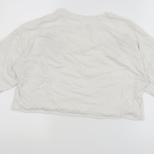Messy Bun Womens White   Cropped T-Shirt Size L  - butterfly