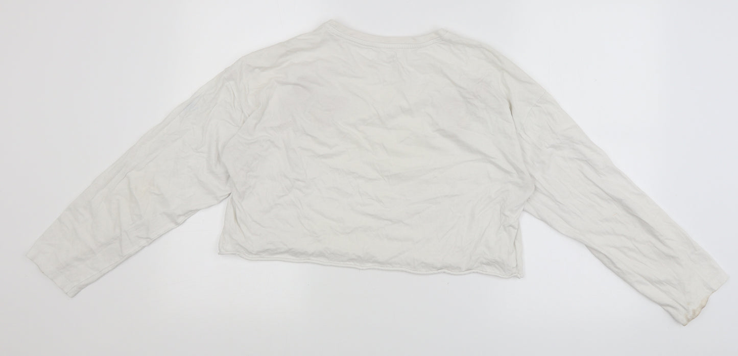 Messy Bun Womens White   Cropped T-Shirt Size L  - butterfly