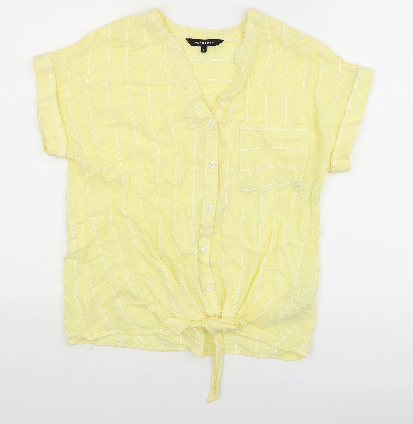 Peacocks Womens Yellow Striped  Basic Blouse Size 8