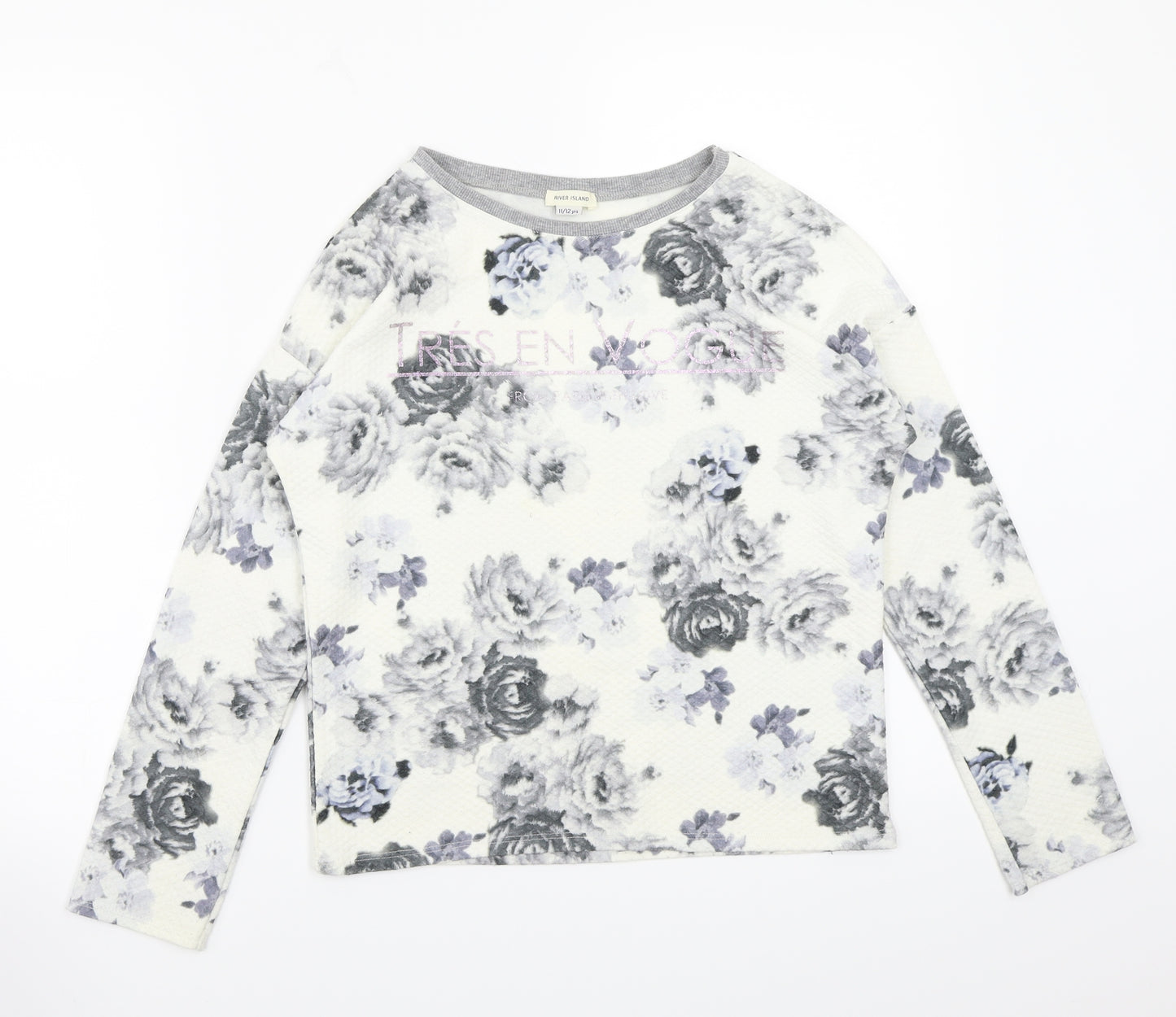 River Island Girls White Floral  Pullover Jumper Size 11 Years