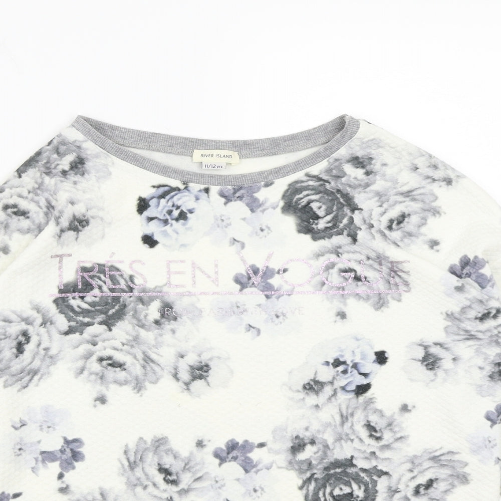 River Island Girls White Floral  Pullover Jumper Size 11 Years