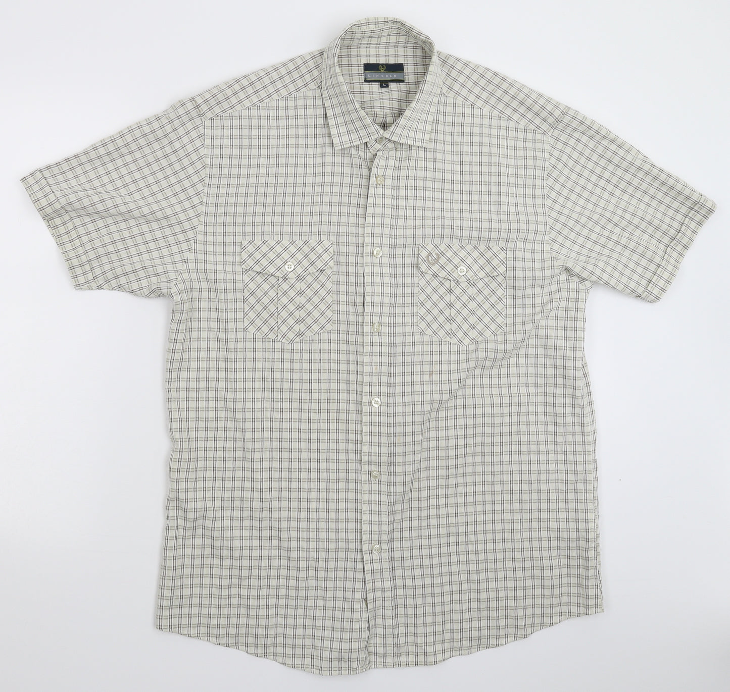 Lincoln Mens Beige Check   Button-Up Size L