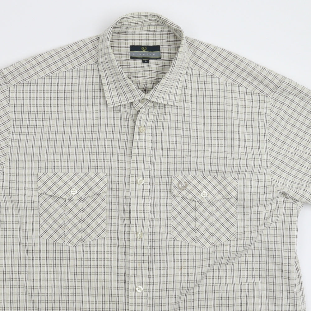 Lincoln Mens Beige Check   Button-Up Size L