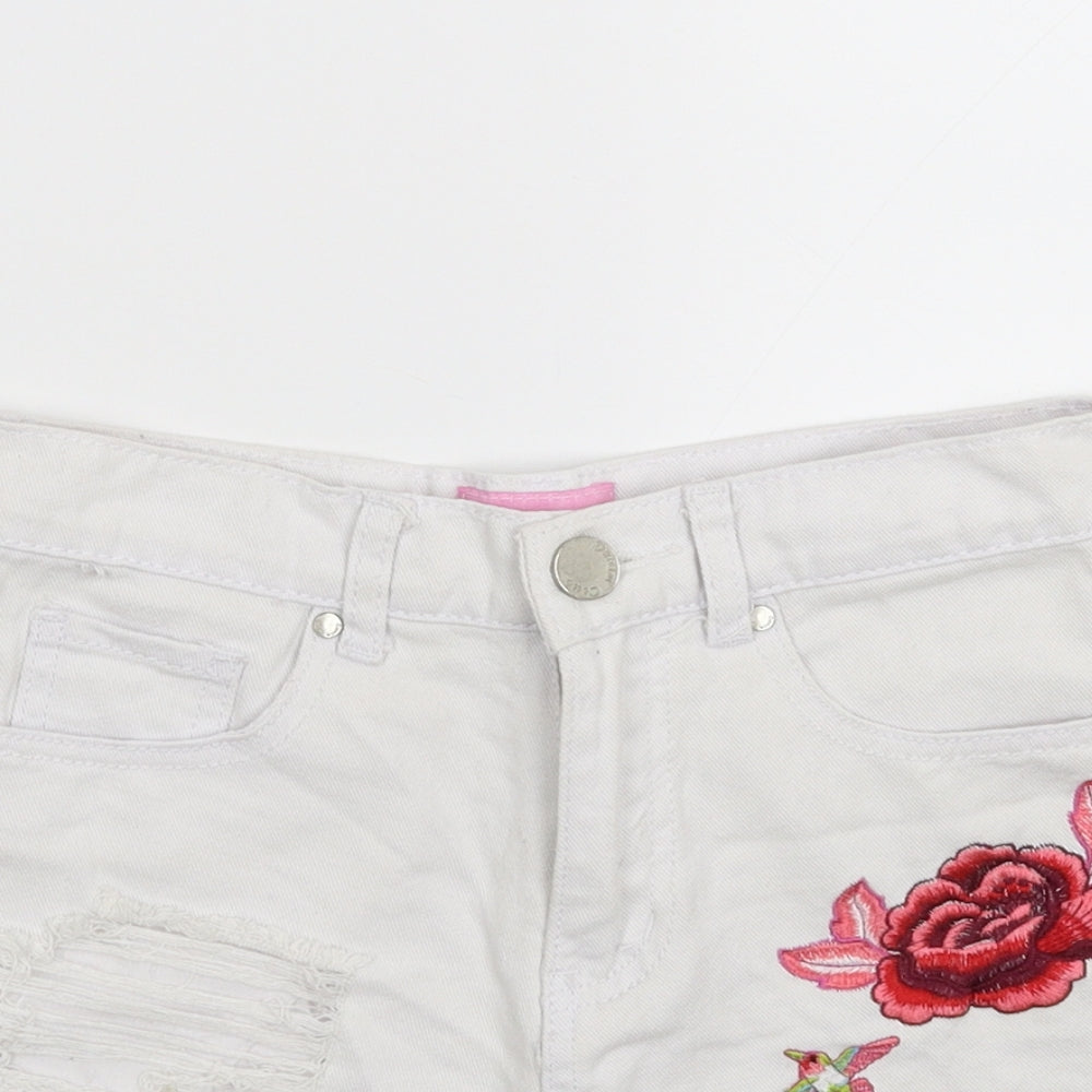Denim & Co. Womens Blue Floral Denim Hot Pants Shorts Size 6