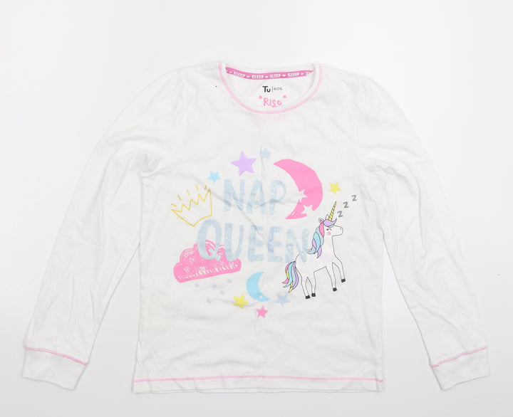 TU Girls White Solid Top Pyjama Top Size 10-11 Years