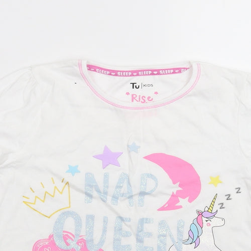 TU Girls White Solid  Top Pyjama Top Size 10-11 Years