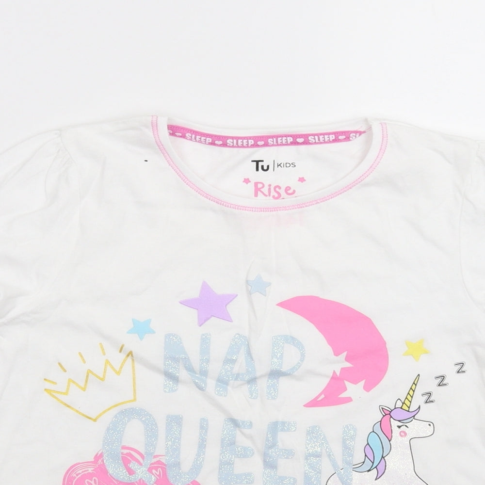 TU Girls White Solid  Top Pyjama Top Size 10-11 Years