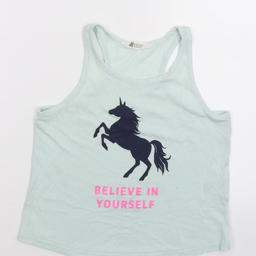 H&M Girls Green   Basic Tank Size 9-10 Years