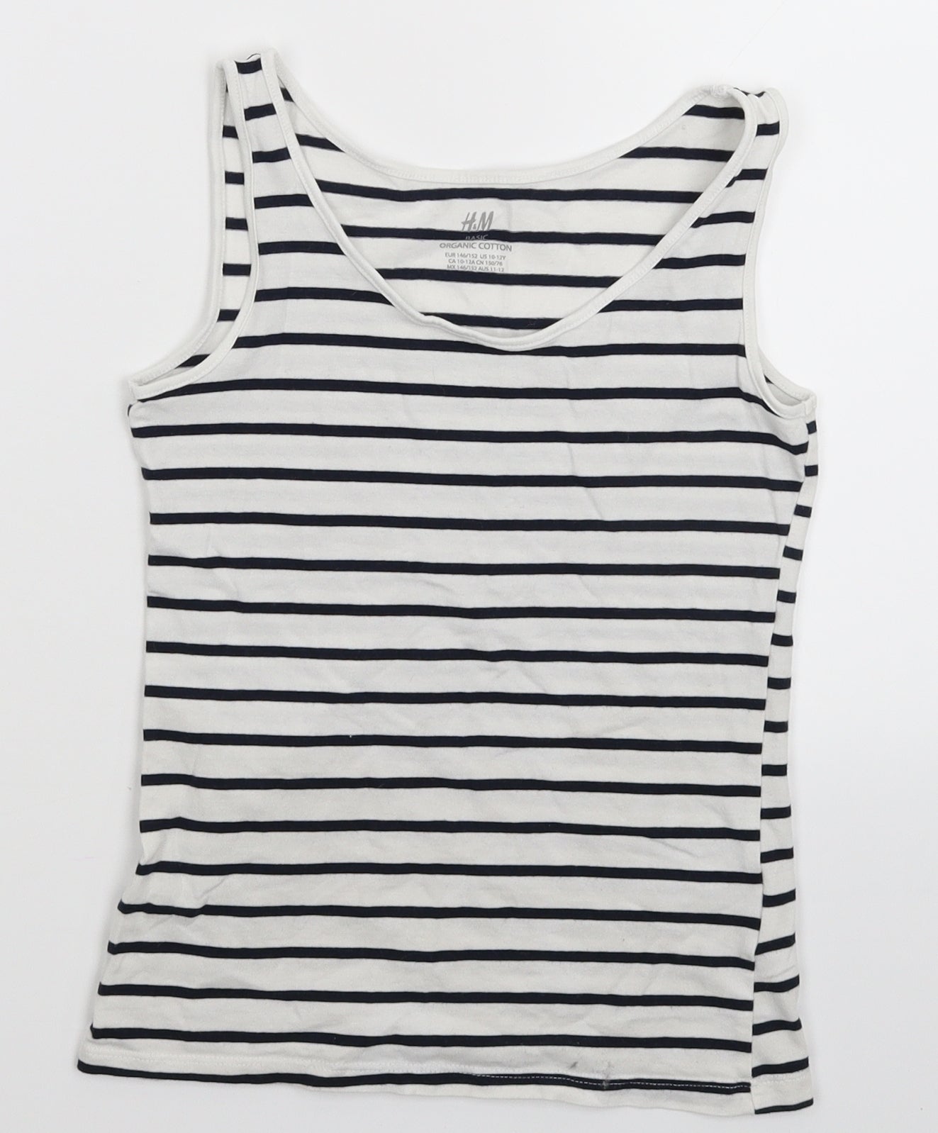 H&M Girls White Striped  Basic Tank Size 11-12 Years