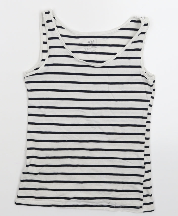 H&M Girls White Striped  Basic Tank Size 11-12 Years