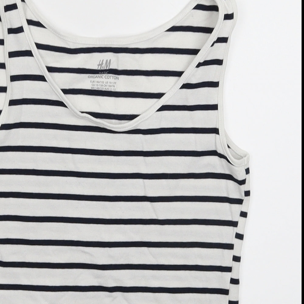 H&M Girls White Striped  Basic Tank Size 11-12 Years