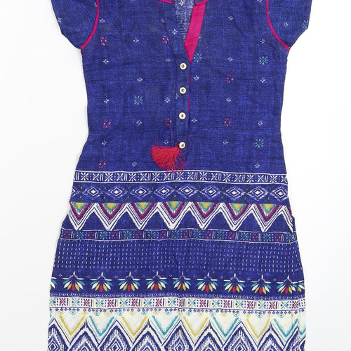 Preworn Girls Blue Geometric  T-Shirt Dress  Size S