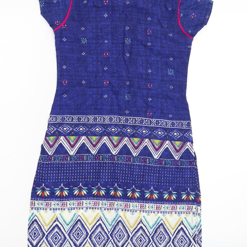 Preworn Girls Blue Geometric  T-Shirt Dress  Size S