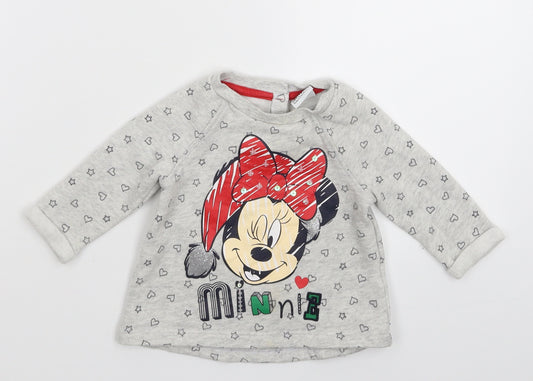 Front view of Disney girls’ grey jumper, size 3-6, months - christmas
