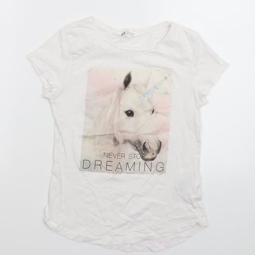 H&M Girls White   Basic T-Shirt Size 10-11 Years