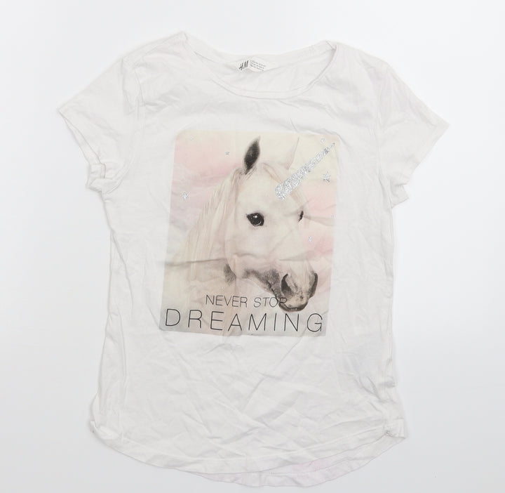 H&M Girls White Basic T-Shirt Size 10-11 Years