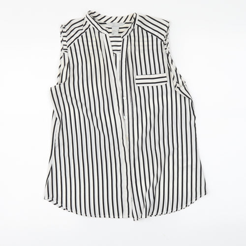 H&M Womens White Striped  Basic Button-Up Size 6