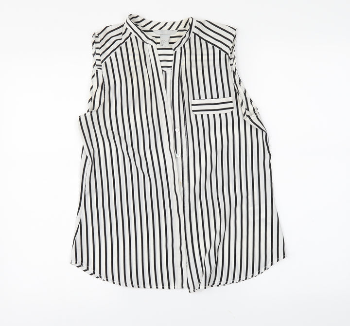 H&M Womens White Striped Basic Button-Up Size 6