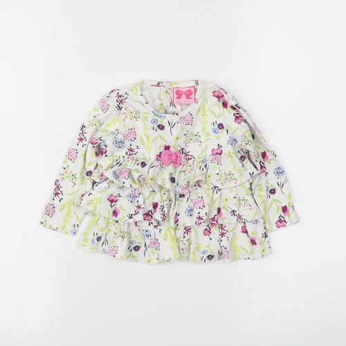 mini mol Girls White Floral  Basic Polo Size 6-9 Months