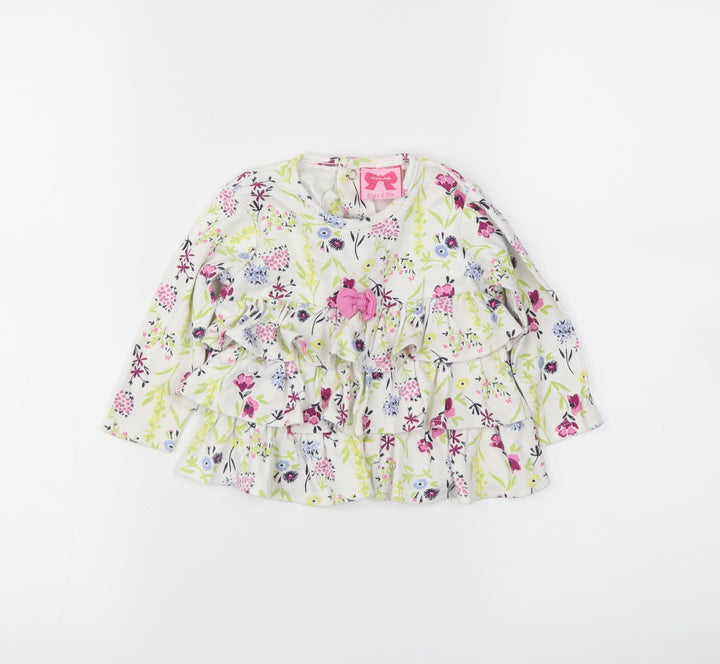 mini mol Girls White Floral Basic Polo Size 6-9 Months