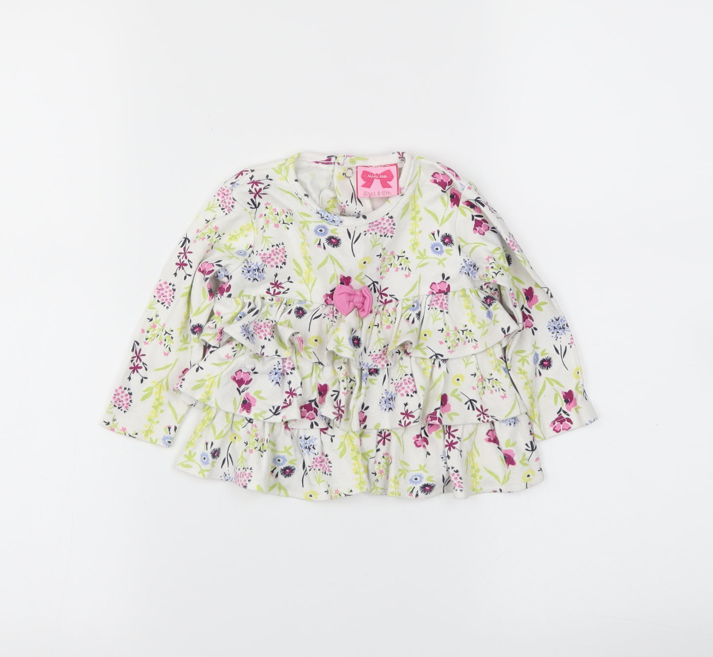 mini mol Girls White Floral  Basic Polo Size 6-9 Months