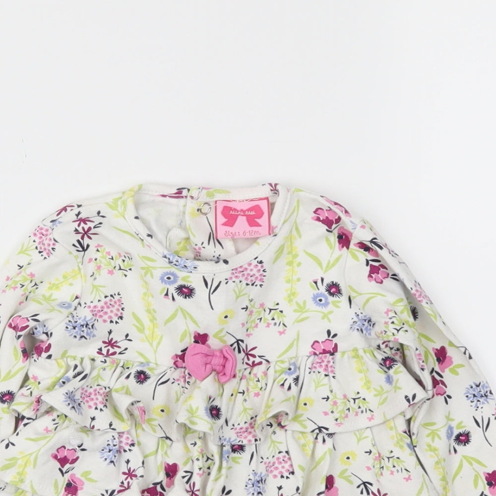 mini mol Girls White Floral  Basic Polo Size 6-9 Months