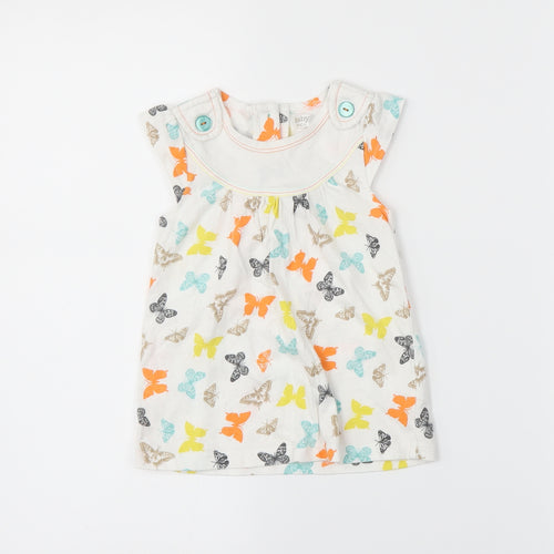 M&Co Girls White   T-Shirt Dress  Size 12-18 Months  - butteflies