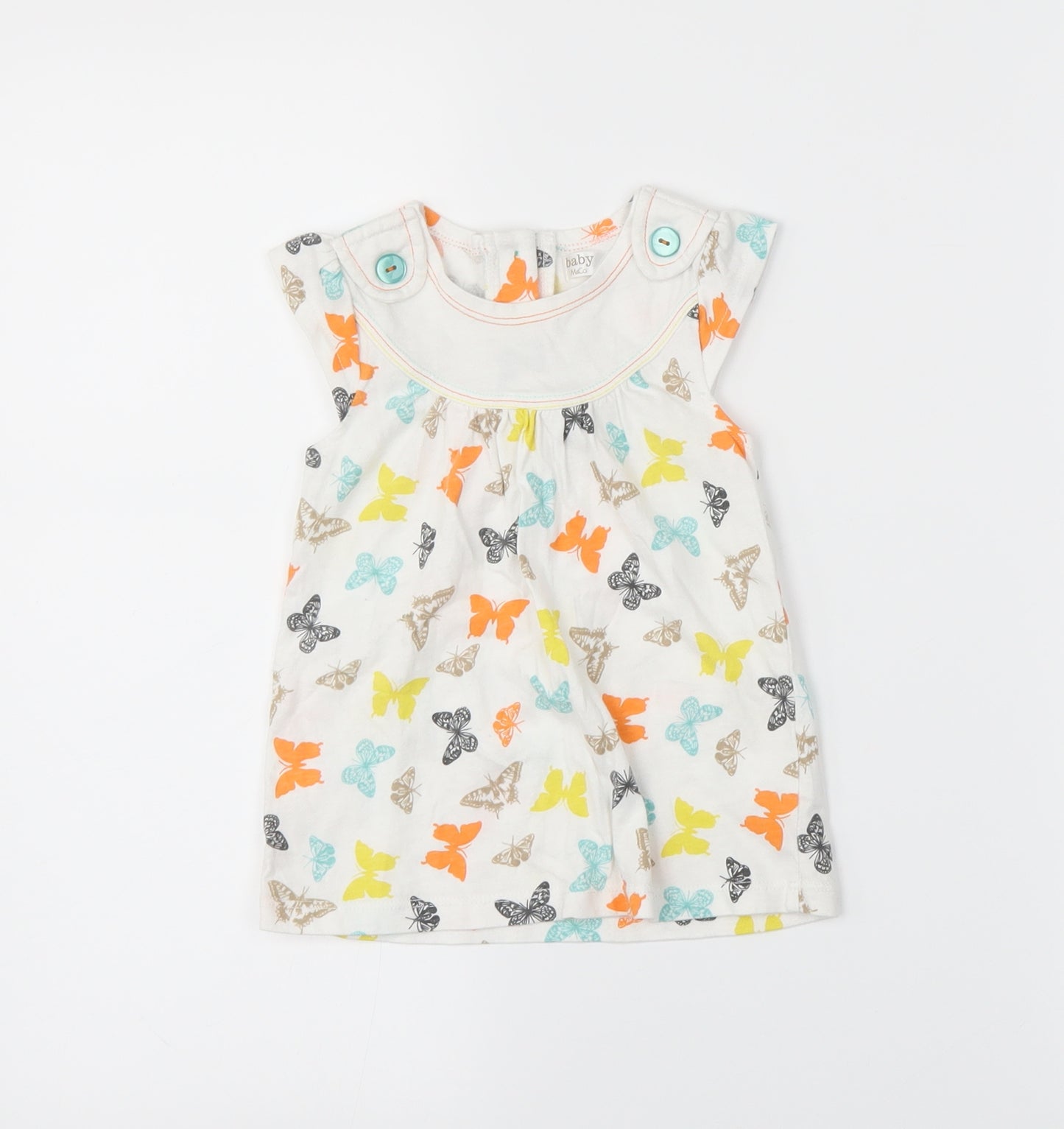 M&Co Girls White   T-Shirt Dress  Size 12-18 Months  - butteflies