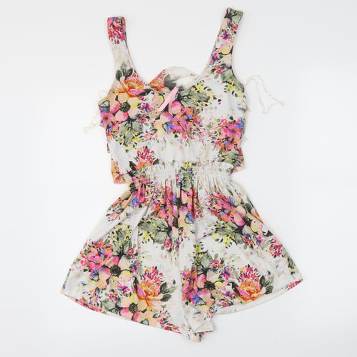 Lipsy Girls White Floral  Playsuit One-Piece Size 8 Years