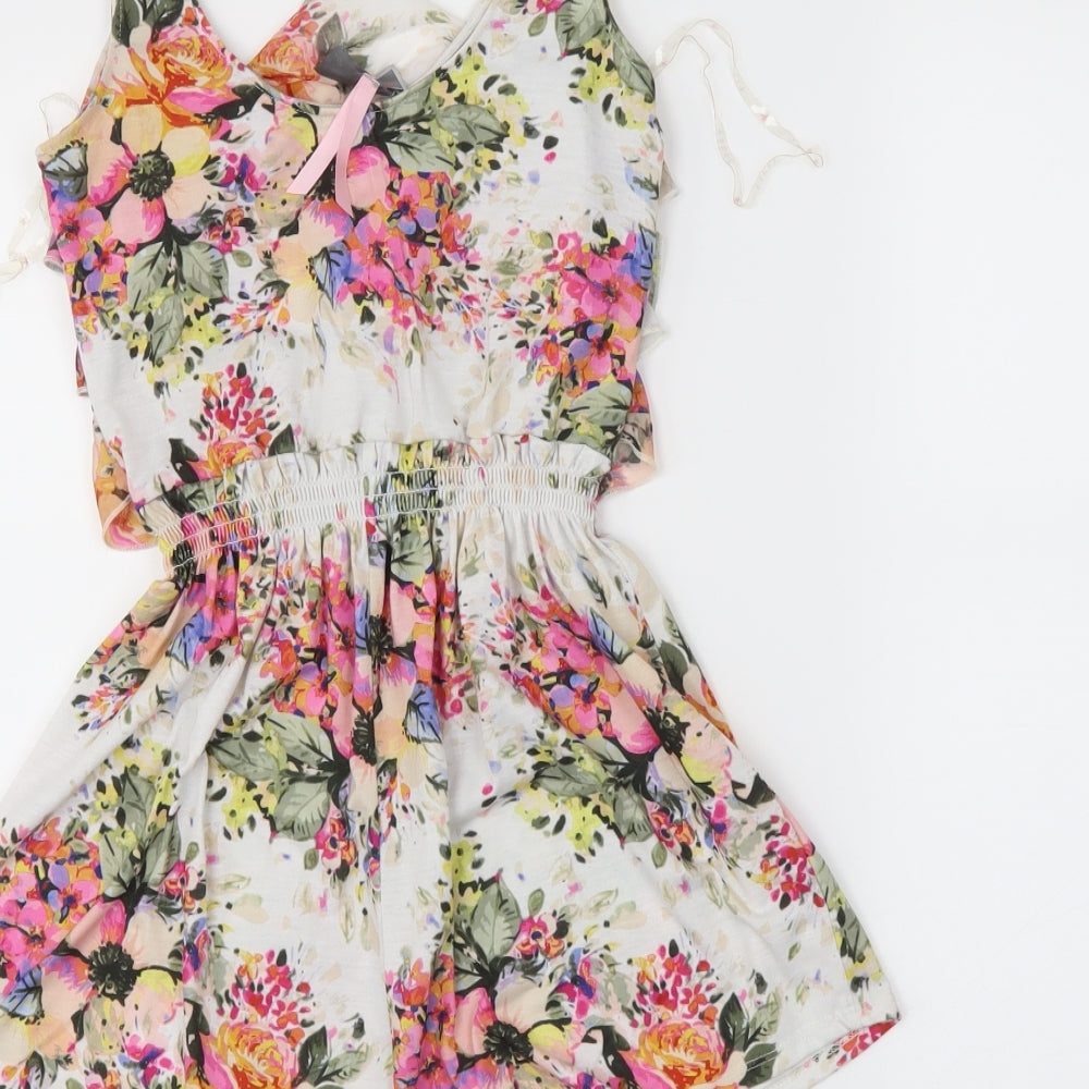 Lipsy Girls White Floral  Playsuit One-Piece Size 8 Years