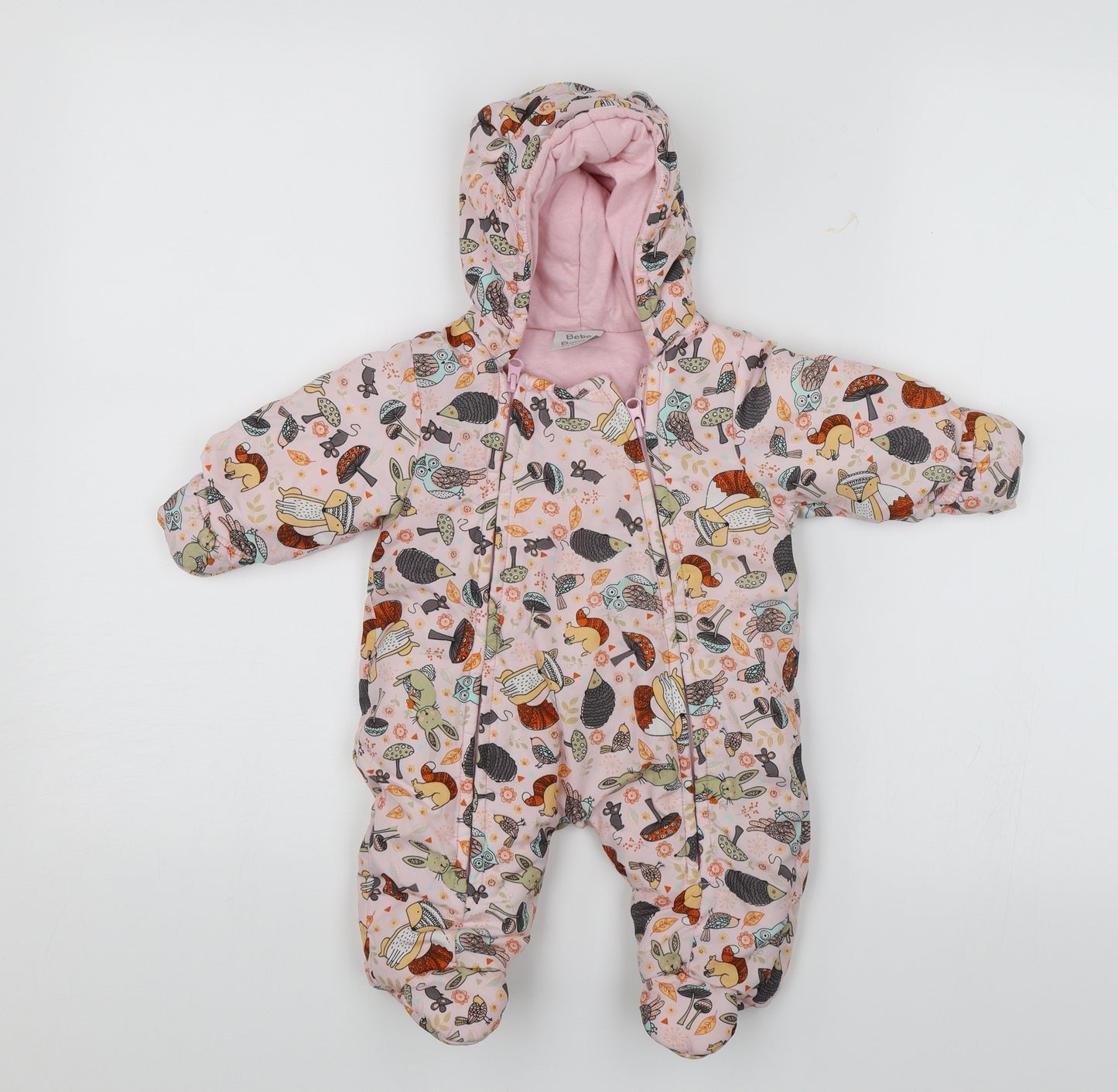 Bebe Bonito  Pink   Puffer Jacket Snowsuit Size 0-3 Months  - Woodland animals