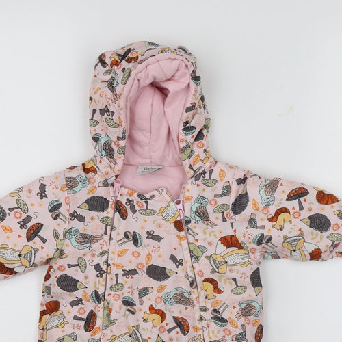 Bebe Bonito  Pink   Puffer Jacket Snowsuit Size 0-3 Months  - Woodland animals