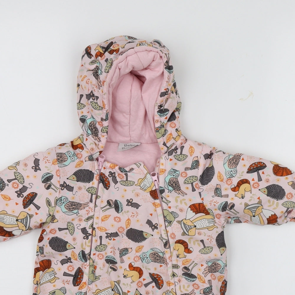 Bebe Bonito  Pink   Puffer Jacket Snowsuit Size 0-3 Months  - Woodland animals