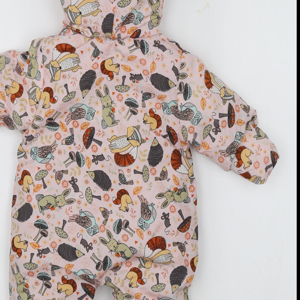 Bebe Bonito  Pink   Puffer Jacket Snowsuit Size 0-3 Months  - Woodland animals