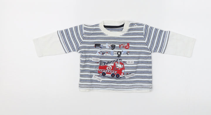 George Baby Blue Striped  Jersey T-Shirt Size 0-3 Months  - My big red fire engine