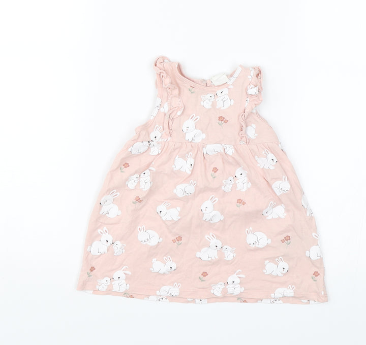 H&M Baby Pink Shift Size 6-9 Months - Bunnies
