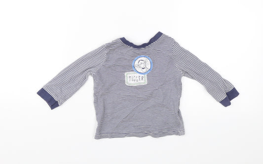 Front view of George Baby Blue Striped Jersey T-Shirt, size 9-12, Months - Tigger