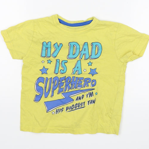 Primark Boys Yellow   Basic T-Shirt Size 2-3 Years  - My dad is a superhero