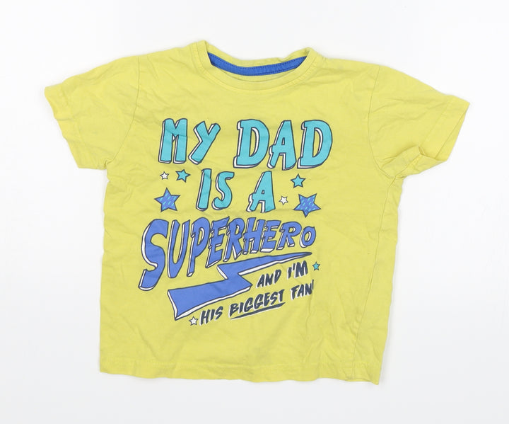 Primark Boys Yellow Basic T-Shirt Size 2-3 Years - My dad is a superhero