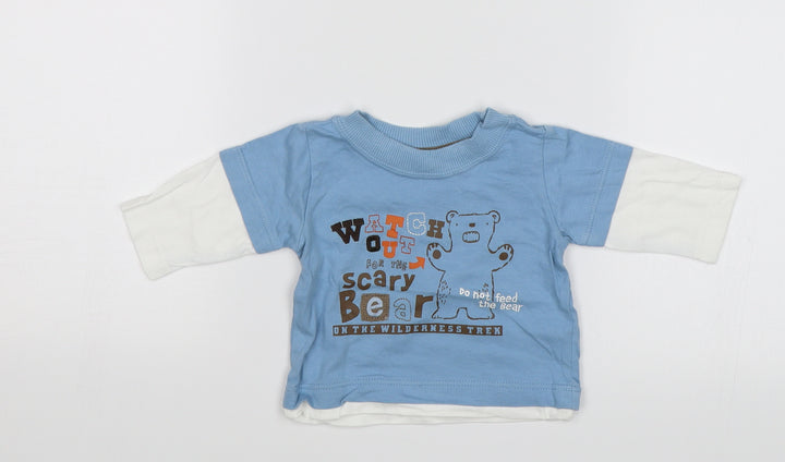 Preworn Baby Blue Jersey T-Shirt Size 0-3 Months - Watch out for the scary bear