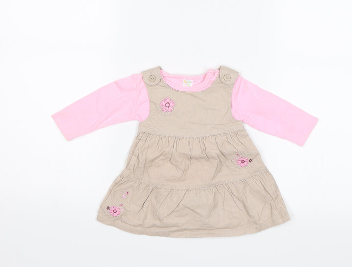 Baby Mac Baby Beige   Shift  Size 0-3 Months  - Flowers