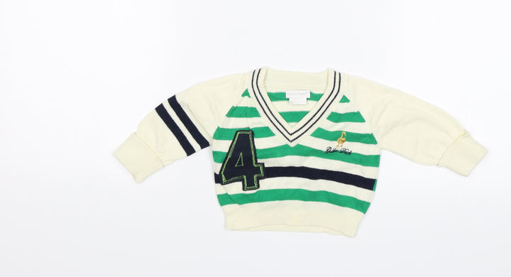 mamas & papas Baby White Striped Pullover Jumper Size 0-3 Months - Golden Duck