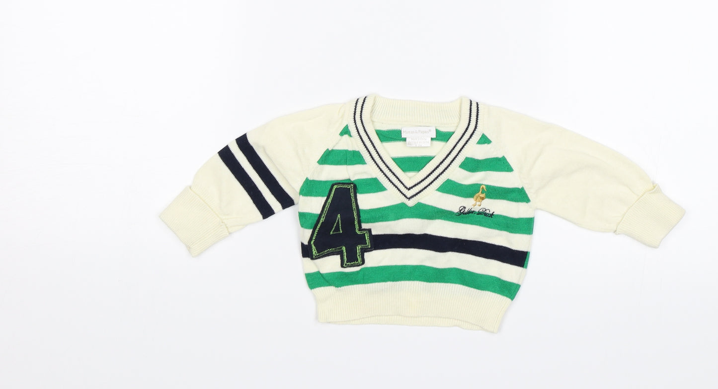 mamas & papas Baby White Striped  Pullover Jumper Size 0-3 Months  - Golden Duck